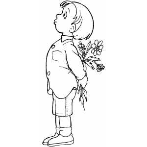 Boy With Flowers Coloring Sheet 
