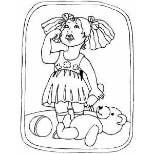 Crying Girl With Broken Toy Bear Coloring Sheet 