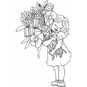 Girl With Big Flowers Boucket Coloring Sheet 