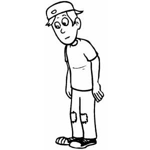 Boy With Hat Looking Down Coloring Sheet 