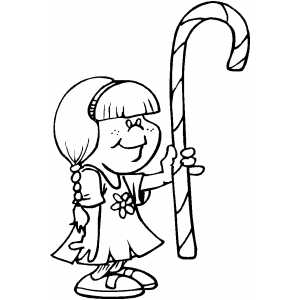 Girl With Candy Cane Coloring Sheet 