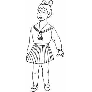 Standing Girl With Bow Coloring Sheet 