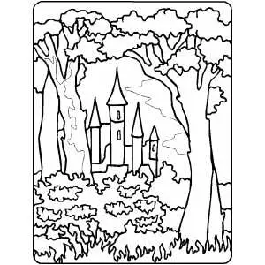 Castle In Forest Coloring Sheet 
