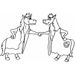 Horses Handshake Coloring Sheet 