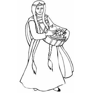 Woman With Basket Of Apples Coloring Sheet 