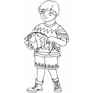 Boy With Fish Coloring Sheet 