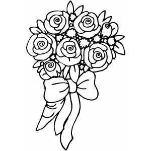 Roses Bouquet With Bow Coloring Sheet 