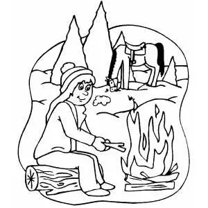 Campfire On Forest Coloring Sheet 