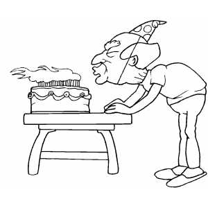 Old Man Blowing Out Candles Coloring Sheet 
