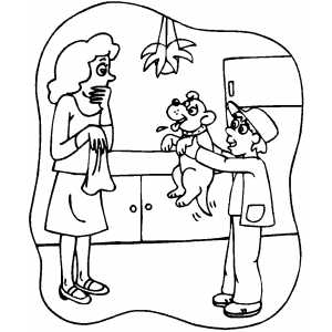 Boy Show Puppy To Surprised Mom Coloring Sheet 