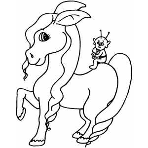 Space Alien On Horse Coloring Sheet 