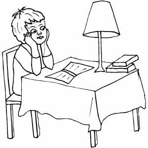 Boy Reading Book Under Lamp Light Coloring Sheet 