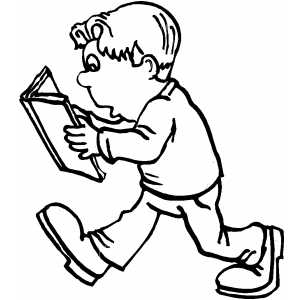 Boy Walking And Reading Book Coloring Sheet 