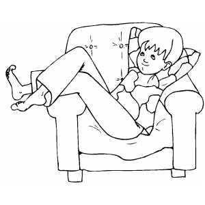 Kid Relaxing On Chair Coloring Sheet 