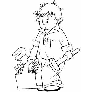 Kid With Tools Coloring Sheet 