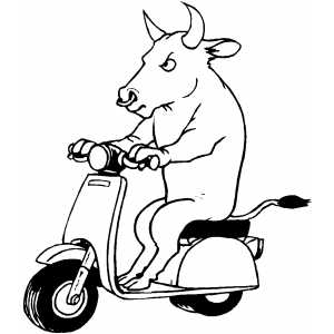 Bull On Scooter Coloring Sheet 