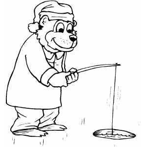 Fishing Bear With Nightcap Coloring Sheet 