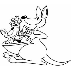 Kangaroo And Baby With Flower Coloring Sheet 