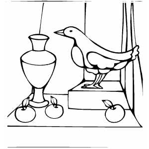 Bird Vase And Apples Coloring Sheet 
