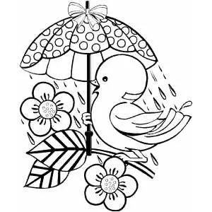 Bird With Umbrella Coloring Sheet 