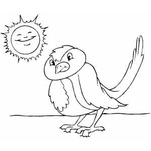 Sun Smiling To Bird Coloring Sheet 