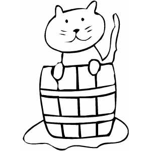 Cat In Barrel Coloring Sheet 
