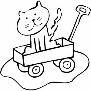 Cat In Wagon Coloring Sheet 