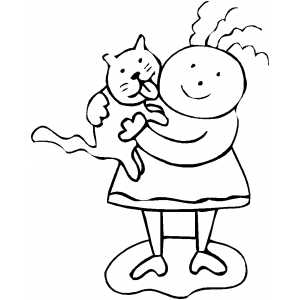 Cat Licking Child Coloring Sheet 