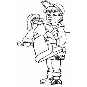 Boy With Toy Santa Coloring Sheet 