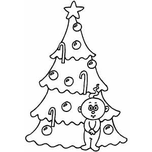 Small Baby And Tree Coloring Sheet 