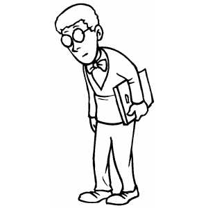 Boy With Glasses And Book Looking Down Coloring Sheet 