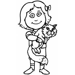 Girl With Cat Coloring Sheet 