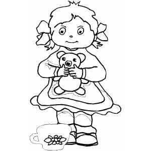 Girl With Teddy Coloring Sheet 