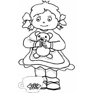 Girl With Teddy Coloring Sheet 