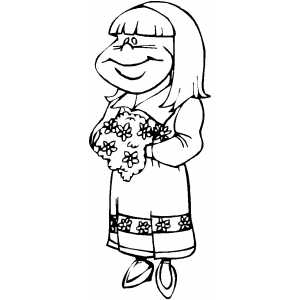 Happy Girl With Flowers Coloring Sheet 