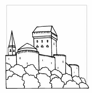 Castle With Round Towers Coloring Sheet 
