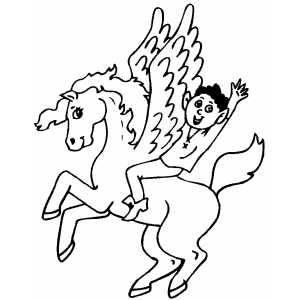 Boy Riding Pegasus Coloring Sheet 