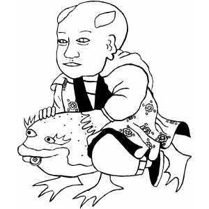 Man Riding Frog Creature Coloring Sheet 