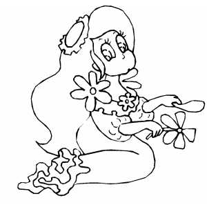 Mermaid With Flowers Coloring Sheet 