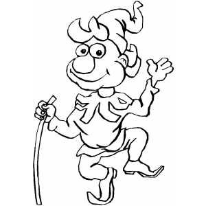 Dancing Elf With Stick Coloring Sheet 