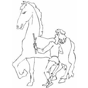 Man With Stone Horse Coloring Sheet 