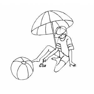 Boy Under Beach Umbrella Coloring Sheet 
