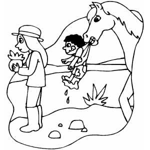 Horse Carrying Boy Coloring Sheet 