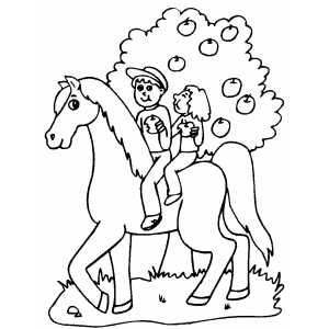 Horseriders Eating Apples Coloring Sheet 