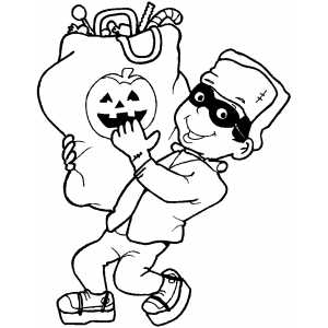 Boy With Candies Sack Coloring Sheet 