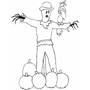 Scarecrow And Pumpkins Coloring Sheet 