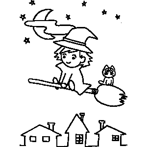 Witch Flying on Broom Coloring Sheet 