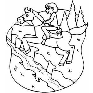 Horseback Riding At Mountain Coloring Sheet 