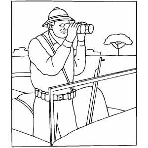 Hunter With Binoculars Coloring Sheet 
