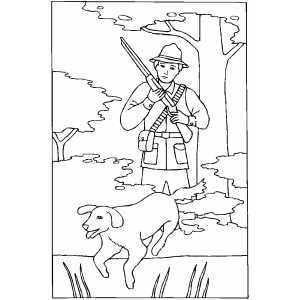 Hunter With Gun And Dog Coloring Sheet 